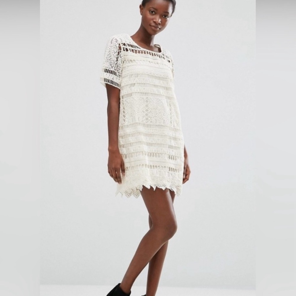 Mango Cream Lace Mini Dress